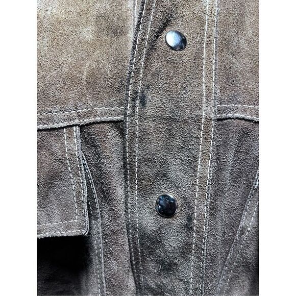 Vintage Heavy Duty Western Cowboy Style Brown Leather & Suede Front Snap Button - Picture 8 of 13